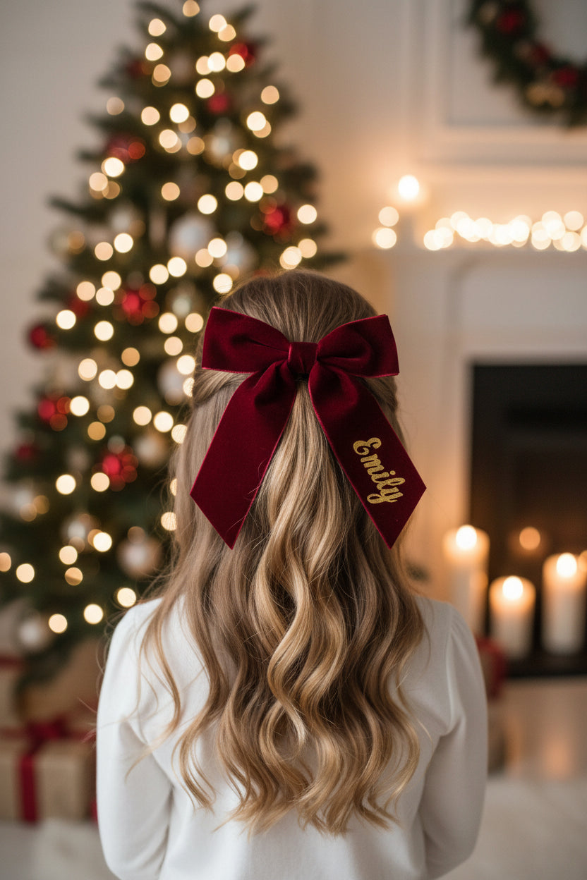 Red velvet personalised hair bow