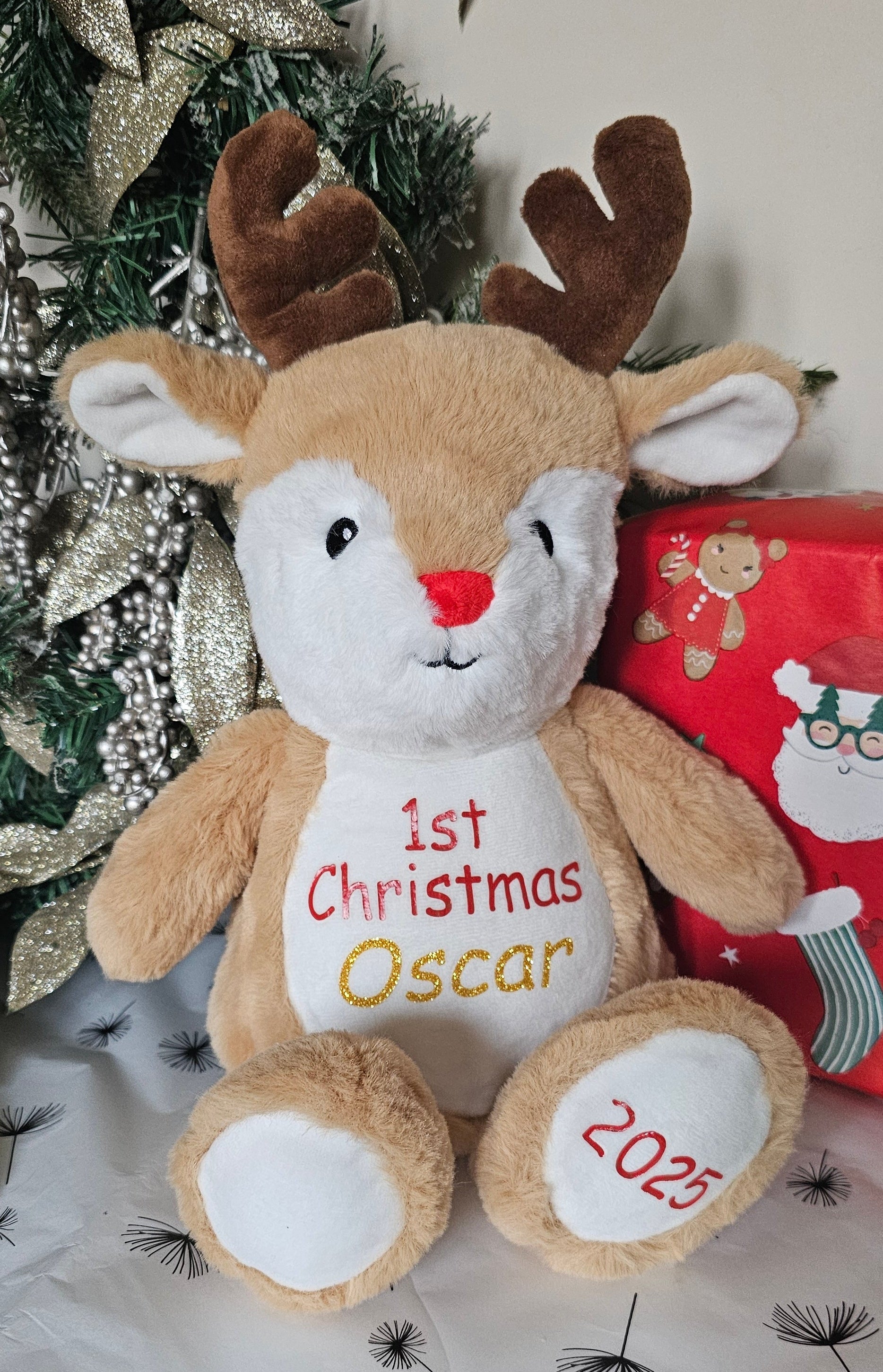 Large personalised reindeer teddy