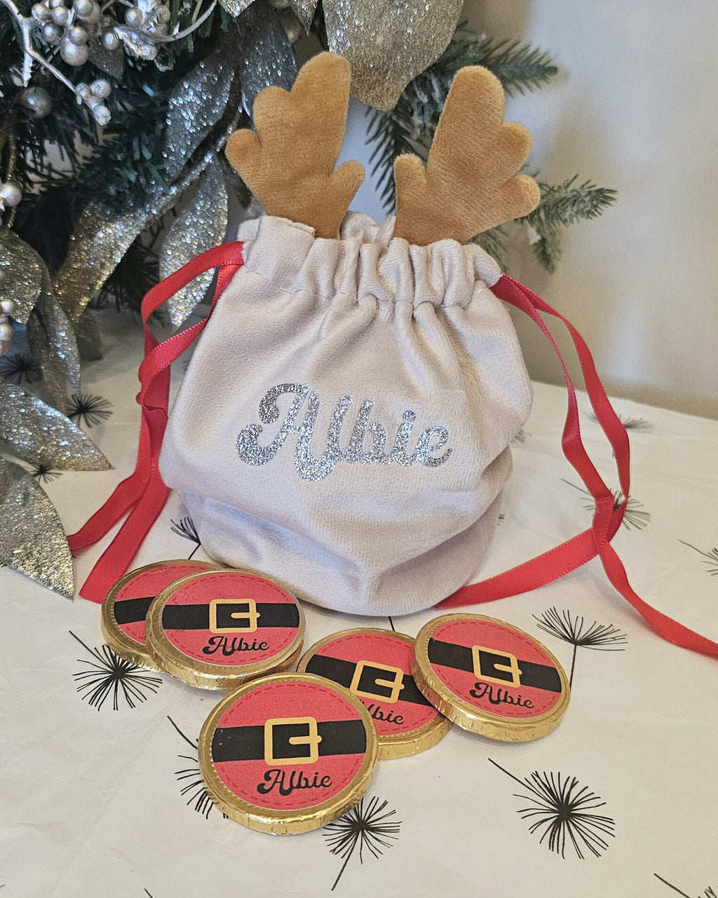 Personalised reindeer treat bag