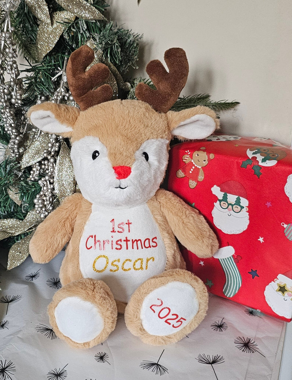 Large personalised reindeer teddy